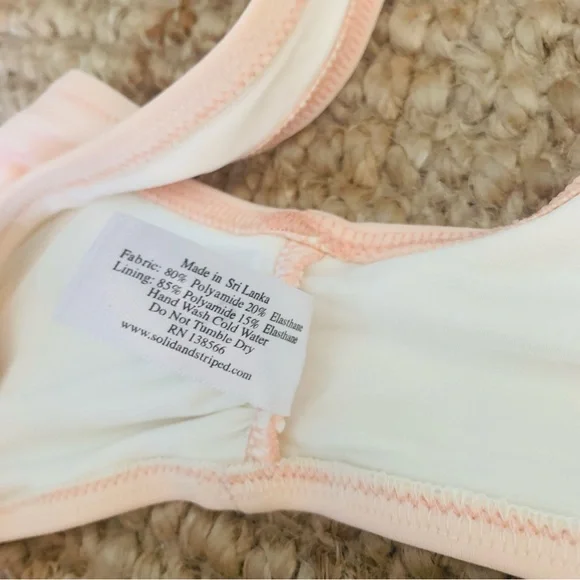 New Solid & Striped Pink White Color-Blocked Tie Front Bikini Top - Picture 8 of 8